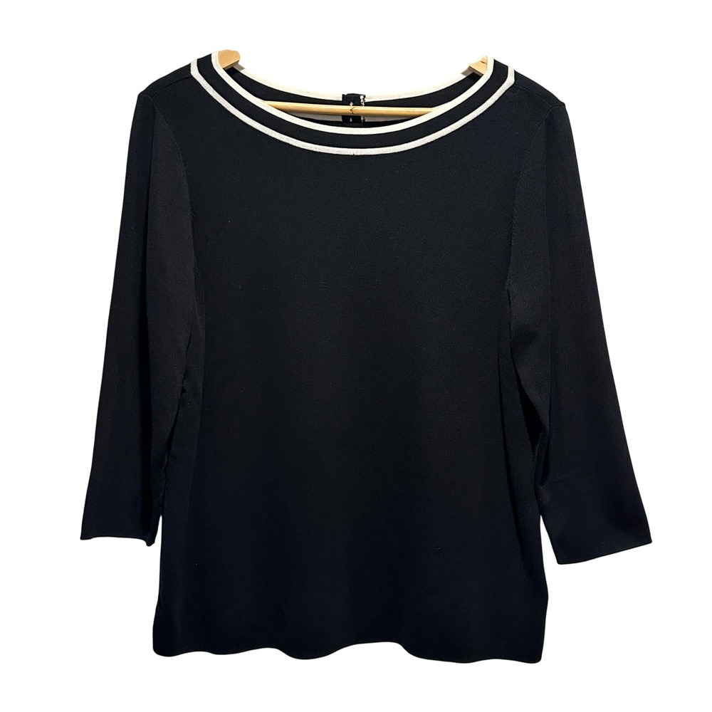 NEW Talbots Sweater Womens 1XP Black White Trim 3/4 Sleeve Boat Neck Classic NWT
